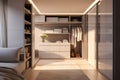 Walk in closet interior design, white walk in wardrobe in modern luxury and minimal style. generative ai