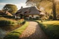 A Walk Through the Countryside: Thatched House, Sunlit Path, and Duck Pond