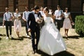 Walk of the couple in their wedding day Royalty Free Stock Photo