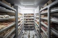 walk-in freezer filled with various frozen foods and ingredients