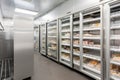 walk-in freezer with selection of frozen foods and beverages