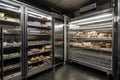 walk-in freezer with shelves stocked with frozen foods and drinks Royalty Free Stock Photo