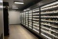 walk-in freezer with shelves stocked with frozen foods and drinks Royalty Free Stock Photo