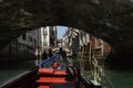 Gondola Passing Under The Bridges Of The Canals In Venice. Travel, holidays, architecture. March 29, 2015. Venice, Veneto