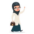 Walk Home Treatment Female Girl Cute Arab Doctor with Case Greets Hand Character Isolated Icon Medic Retro Cartoon