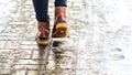 Walk on icy pavement Royalty Free Stock Photo