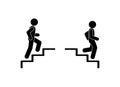 Walk man in the stairs. Man walking up the steps stick figure pictogram.