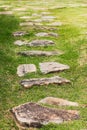 walk path stone on green grass