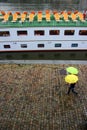 Walk on the pier with umbrellas