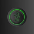 WALK power button in vivid electric green color. 3D effect in vector, jpg and EPS10