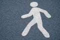 Walk sign, pedestrian street sign on a wet dark asphalt floor Royalty Free Stock Photo