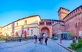 Walk throught the courtyards of Sforza`s Castle, the masterpiece of medieval architecture in Milan, Italy Royalty Free Stock Photo