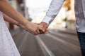 A walk of two beautiful people in an ancient European morning city