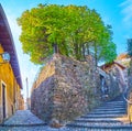 The corner of old stone wall, Morcote, Switzerland Royalty Free Stock Photo