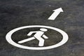 Walk way sign on the asphalt road surface Royalty Free Stock Photo