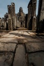 Walk in way stone murals and sculptures in Angkor wat, Cambodia Royalty Free Stock Photo