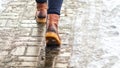 Walk on icy pavement Royalty Free Stock Photo