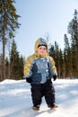 Walk in winter wood . boy Royalty Free Stock Photo