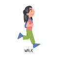 Walk Word, the Verb Expressing the Action, Children Education Concept, Cute Walking Girl Cartoon Style Vector