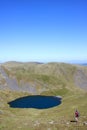 Walker on Blencathra looking at Scales Tarn Royalty Free Stock Photo