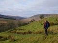 Walker near Stock Reservoir, Forest of Bowland, Lancashire, UK