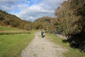 Walker with rucsac on footpath in Borrowdale, UK