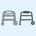 Walkers line and solid icon. Hospital equipment for elderly disabled people. Health care vector design concept, outline