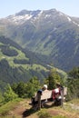 Walkers are resting at Latschenalm, Gerlos, Tyrol