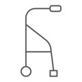 Walkers thin line icon, medical and equipment, walking sticks for seniors sign, vector graphics, a linear pattern on a