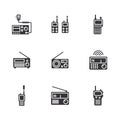 Walkie talkie transceiver radio black icon on a white background. Vector illustration