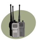 Walkie-talkies. Stylized drawing of a set of portable radios.