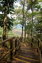 wooden sidewalk in middle forest at top highlands of Chapada Guimaraes, Mato Grosso, Brazil