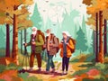 trekking couple hiking walking elderly grandfather old happy active senior. Generative AI.