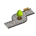 Walking alley in the park with a bench and a tree.Vector isometric and 3D view. Royalty Free Stock Photo