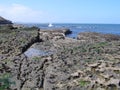 Walking along the the coastal path on filey brigg east coast yorkshire. Royalty Free Stock Photo