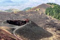 Walking along the edge of a small crater on a tourist visit to Mount Etna