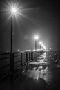 Walking along lighthouse pier in grand haven michigan at night