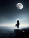 Walking Along the Moon Sea: A Nighttime Escapade Royalty Free Stock Photo