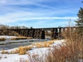 Walking along a pathway beside the Sturgeon River in St. Albert, Alberta, Canada.