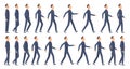 Walking animation. Business characters 2d animation key frames game cartoon sprite vector mascot