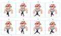 Walking animation of a cartoon angry character in 8 frames in lo