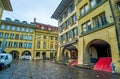 The Walking arcades are the distinguishing features of Bernese houses in Altstadt, Switzerland