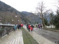 Walking area for tourists around Lake Riza, Abkhazia.