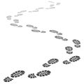 Walking away footsteps. Outgoing footprint silhouette, footstep prints and shoe steps going in perspective vector Royalty Free Stock Photo