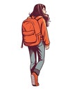 Walking backpacker woman, outdoor lifestyles