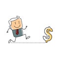 Walking behind money concept stick figure