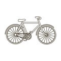 Walking bicycle with large shields and curves driving. Economical transport.Different Bicycle single icon in outline