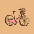 Walking bike with flower basket drawing art print.