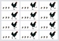 Walking black hen and chicks animation sprite sheet isolated on white background