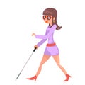 Walking blind disabled woman stick confident gait female character walk cartoon flat design design vector illustration Royalty Free Stock Photo